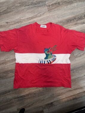 Rare 90s Red Iceberg Vintage Crocodile Rock Elton John Piano Y2K  T shirt SZ L